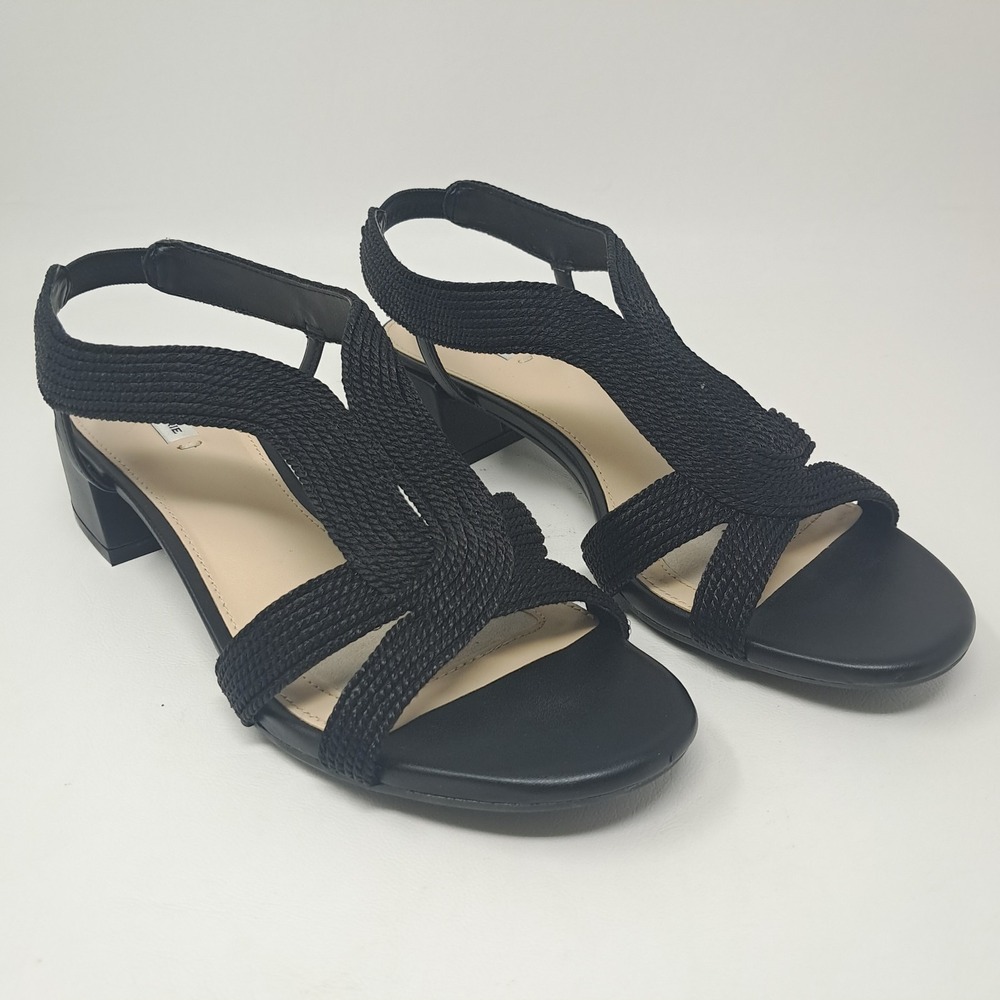 Alex Marie Black Woven Block Heel Sandals Slip on ~ Women's Size 8.5M